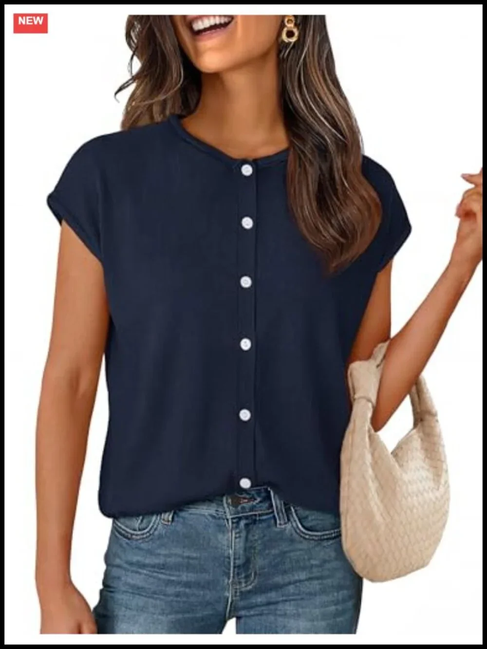 Women's Summer Cap Sleeve Knit Cardigan Sweater Vest Button Front Office Top
